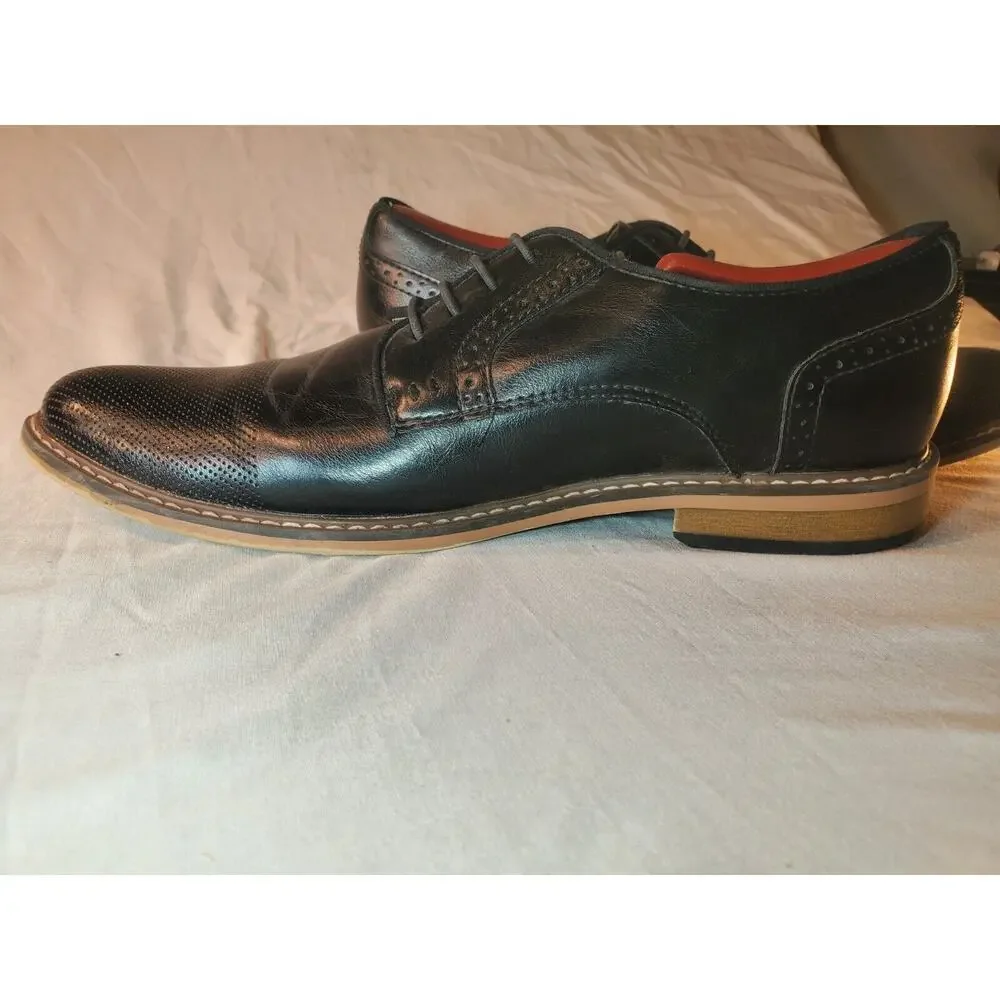 Steve Madden Mens Sz 8M Shoes Black Leather Brogue Medallion Toe Wingtip Oxfords